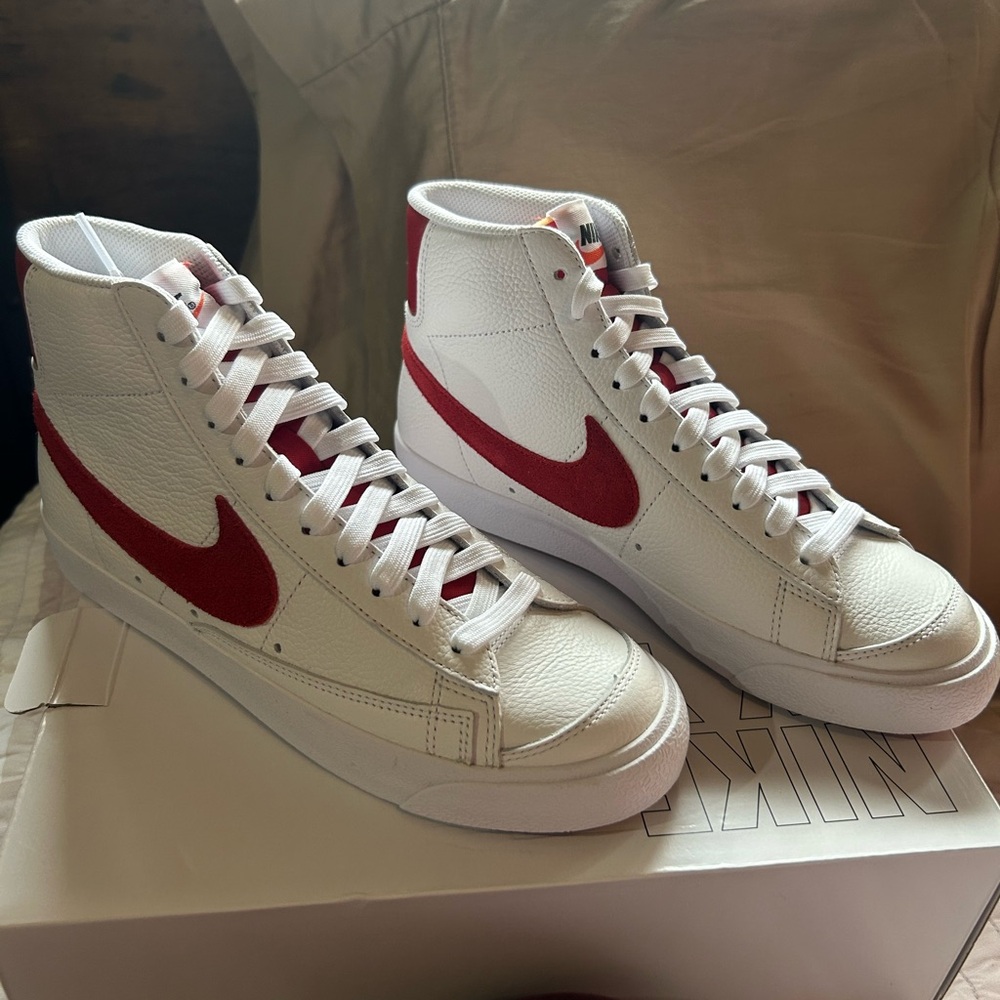 Custom red & white high top Nikes